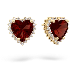 Garnet Sparkling Halo Heart 14K Yellow Gold earrings E0391