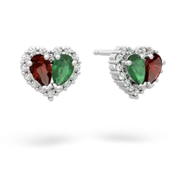 Garnet Halo 14K White Gold earrings E7008