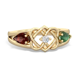 Garnet Hearts Intertwined 14K Yellow Gold ring R5880