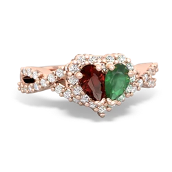 Garnet Diamond Twist 'One Heart' 14K Rose Gold ring R2640HRT