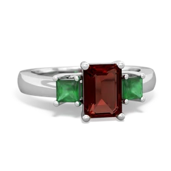 Garnet Three Stone Emerald-Cut Trellis 14K White Gold ring R4021