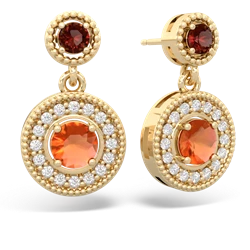 Garnet Halo Dangle 14K Yellow Gold earrings E5319