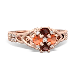 Garnet Celtic Knot Cluster Engagement 14K Rose Gold ring R26443RD