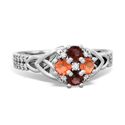 Garnet Celtic Knot Cluster Engagement 14K White Gold ring R26443RD