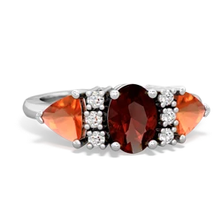 Garnet Antique Style Three Stone 14K White Gold ring R2186