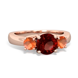 Garnet Three Stone Round Trellis 14K Rose Gold ring R4018