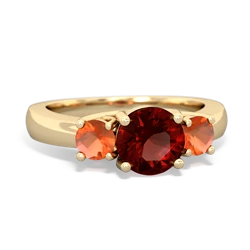 Garnet Three Stone Round Trellis 14K Yellow Gold ring R4018