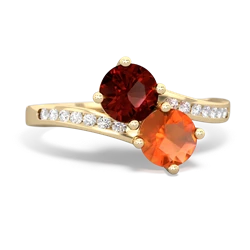 Garnet Channel Set Two Stone 14K Yellow Gold ring R5303