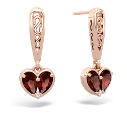 Garnet Filligree Heart 14K Rose Gold earrings E5070