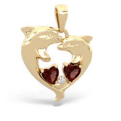Garnet Dolphin Heart 14K Yellow Gold pendant P5820