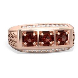 Garnet Three Stone Tire Tread Men's 14K Rose Gold ring R0520