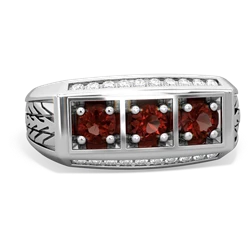 Ruby Three Stone Tire Tread Men's 14K White Gold ring R0520