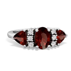 Garnet Antique Style Three Stone 14K White Gold ring R2186