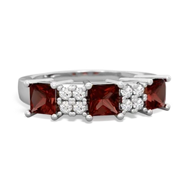 Garnet Three Stone Diamond Cluster 14K White Gold ring R2592