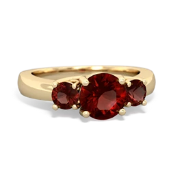 Lab Ruby Three Stone Round Trellis 14K Yellow Gold ring R4018