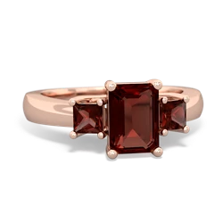 Lab Ruby Three Stone Emerald-Cut Trellis 14K Rose Gold ring R4021