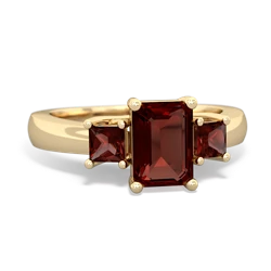 Lab Ruby Three Stone Emerald-Cut Trellis 14K Yellow Gold ring R4021