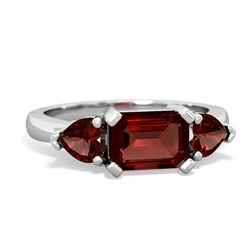 Garnet Three Stone 14K White Gold ring R5235