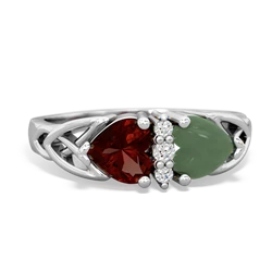 Garnet Celtic Knot Double Heart 14K White Gold ring R5040