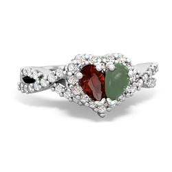 Garnet Diamond Twist 'One Heart' 14K White Gold ring R2640HRT