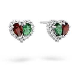 Garnet Halo 14K White Gold earrings E7008