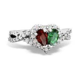 Garnet Diamond Twist 'One Heart' 14K White Gold ring R2640HRT