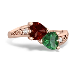 Garnet Snuggling Hearts 14K Rose Gold ring R2178