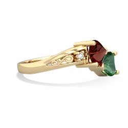 Garnet Snuggling Hearts 14K Yellow Gold ring R2178