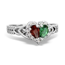 Garnet Celtic Knot Two Hearts As One 14K White Gold ring R2644HRT