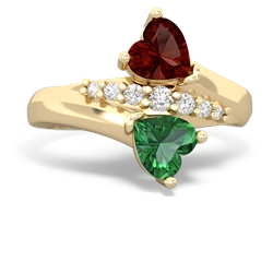 Garnet Heart To Heart 14K Yellow Gold ring R2064