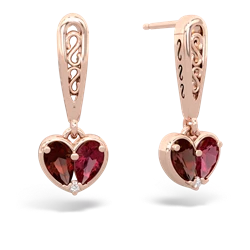 Garnet Filligree Heart 14K Rose Gold earrings E5070