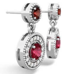 Garnet Halo Dangle 14K White Gold earrings E5319