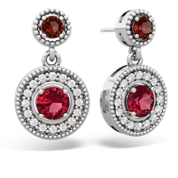 Garnet Halo Dangle 14K White Gold earrings E5319