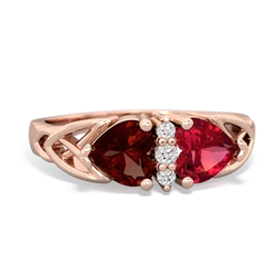 Garnet Celtic Knot Double Heart 14K Rose Gold ring R5040