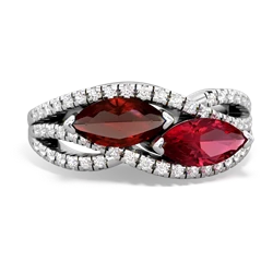 Garnet Diamond Rivers 14K White Gold ring R3070