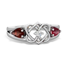 Garnet Hearts Intertwined 14K White Gold ring R5880