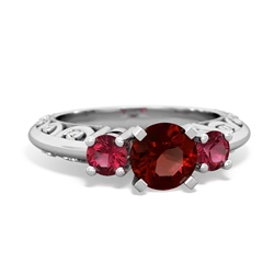 Garnet Art Deco Eternal Embrace Engagement 14K White Gold ring C2003