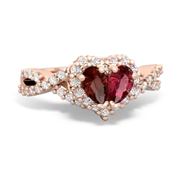 Garnet Diamond Twist 'One Heart' 14K Rose Gold ring R2640HRT