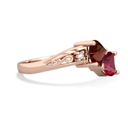 Garnet Snuggling Hearts 14K Rose Gold ring R2178