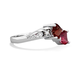 Garnet Snuggling Hearts 14K White Gold ring R2178