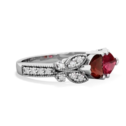 Garnet Diamond Butterflies 14K White Gold ring R5601