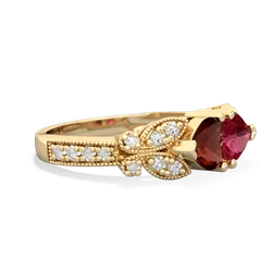 Garnet Diamond Butterflies 14K Yellow Gold ring R5601