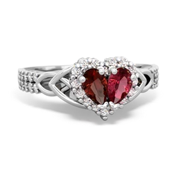 Garnet Celtic Knot Two Hearts As One 14K White Gold ring R2644HRT