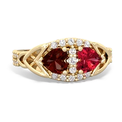 Garnet Sparkling Celtic Knot 14K Yellow Gold ring R2645