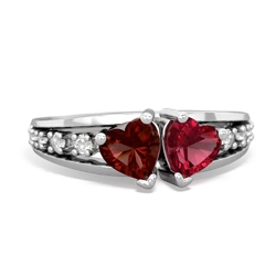 Garnet Heart To Heart 14K White Gold ring R3342