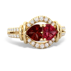 Garnet Art-Deco Keepsake 14K Yellow Gold ring R5630