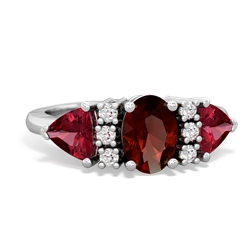 Garnet Antique Style Three Stone 14K White Gold ring R2186