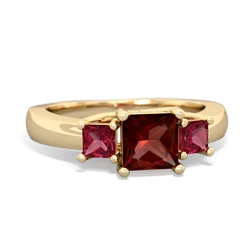 Garnet Three Stone Trellis 14K Yellow Gold ring R4015