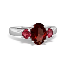 Garnet Three Stone Oval Trellis 14K White Gold ring R4024