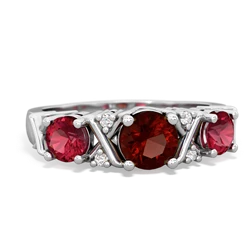 Garnet Hugs And Kisses 14K White Gold ring R5016